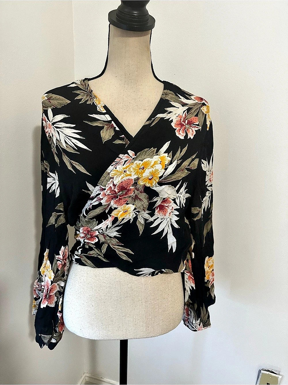 Volcom Floral Wrap Blouse in Black